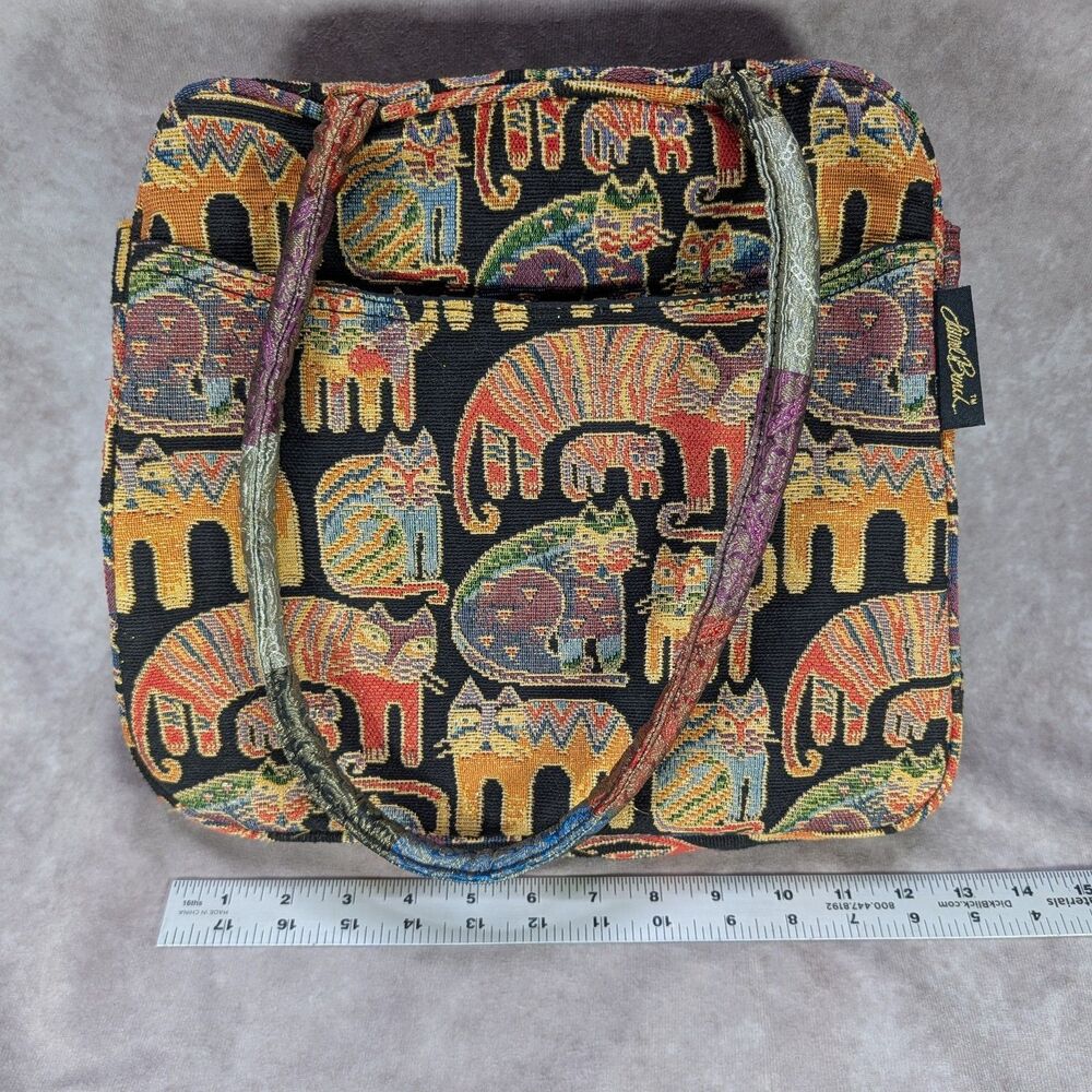 Laurel Burch Feline Cats Tapestry Bag Purse Hook And Loop Custom Zipper Pull Tag - Picture 11 of 12
